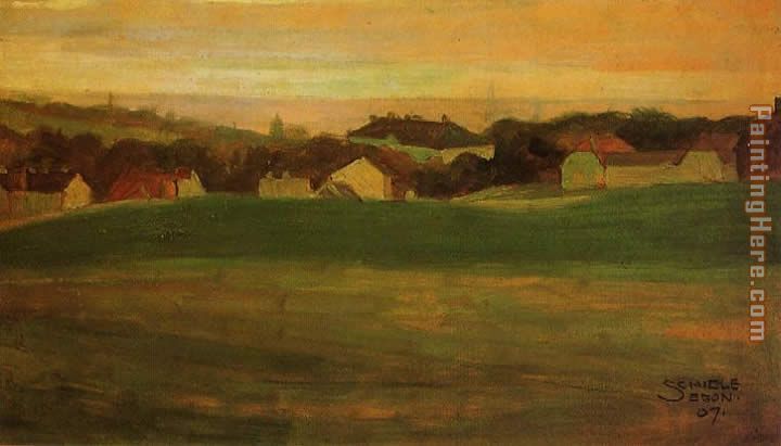 Meadow with Village in Background painting - Egon Schiele Meadow with Village in Background art painting
